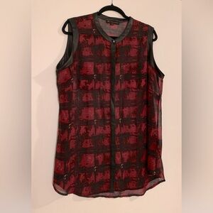 110 LOVE & LEGEND sheer plus top W/faux Leather Trim
